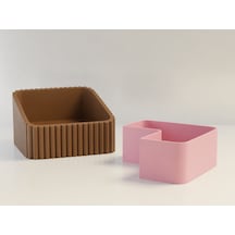 3d Baskı Fıstık Kasesi - Çift Hazneli Kabuk Ayırıcı Sunum Kasesi - Kahverengi Pembe