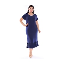 Lacivert Eteği Fırfırlı Büyük Beden Elbise 8D-0949 Lacivert