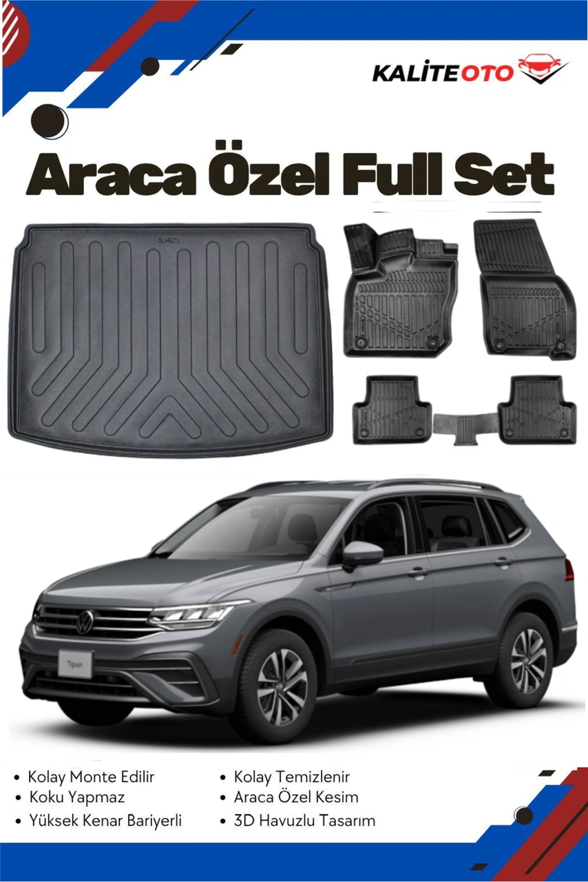 Volkswagen Tiguan 2017 Model Yumuşak Paspas+alt Bagaj Havuzu Seti