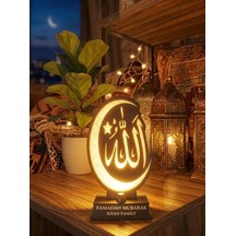 Dekoratif İslam Temalı Gece Lambası - Kişiye Özel Allah Yazılı Masa Lambası Kırmızı
