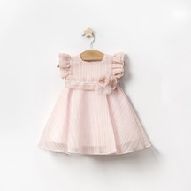 Lamato Baby Yazlık Özel Günler İçin Taşlı Kemerli Abiye Çiçek Aksesuarlı Kız Elbize Pembe
