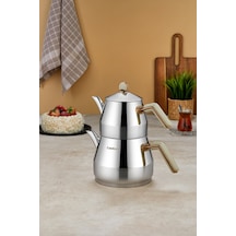 Everest 18/10 Paslanmaz Çelik Orta Boy Çaydanlık 0,75 L Demlik 1,75 L Alt Hazne Krem