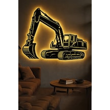 Led Işıklı Ekskavatör İnşaat Temalı İş Makinesi Tablosu Dekoratif Duvar Dekoru Sarı - 801016783 Sarı