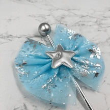 Pasta Üstü Çubuklu Tüllü Yıldız Süs Mavi 23 Cm