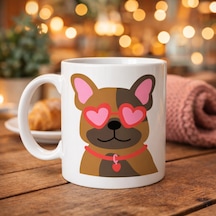 Sevimli French Bulldog Desenli Porselen Kupa Model 48 Kalpli Gözlüklü Köpek Tasarımı, Hediye Kupa, Kahve & Çay Kupası Diğer