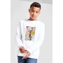 Tshirthane Basketbolcu Spor Baskılı Unisex Çocuk Beyaz Sweatshirt Beyaz