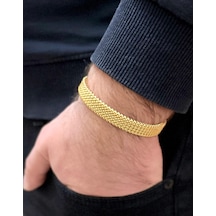 Tamamı Çelik Yarım Ay Şeklinde Gold Çelik Unisex Bileklik
