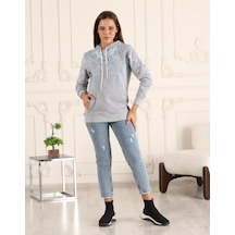 Espoirplus Gri Renk Şimşek Baskılı Unisex Sweatshirt Gri