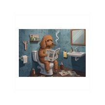Tuvalette Köpek Karikatürü Art Mdf Tablo