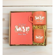 Bk Gift Kişiye Özel İsimli Dtf Anne Temalı Somon Defter & Kahve Fincanı & Mum Hediye Seti-4, Anneye Hediye, Anneler Günü Hediyesi Kobitmeyencom30816 B