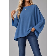 Oversize Yarasa Kol Bluz Mavi