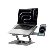 360 Derece Döner Laptop Standı Telefon Tutuculu, Ayarlanabilir Katlanabilir Notebook Yükseltici, 10-15.6 İnç Laptop İle Uyumlu Masaüstü Alüminyum Stand L189-c