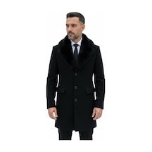 Plus Scorpion Erkek Uzun Kaşe Kaban Çıkartılabilir Kürk Yaka, Astarlı Ve Cepli Slim Fit Mont Bej, Gri, Siyah, Taba Siyah