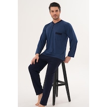 Markalinda 3126 İndigo %100 Pamuk Büyük Beden Erkek Pijama Takımı İndigo