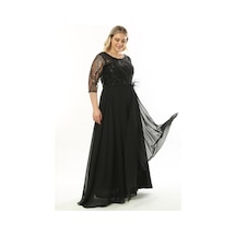 Ladies First Büyük Beden 3855 Siyah Uzun Abiye Elbise 001