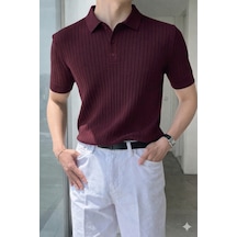 Cool Tarz Erkek Düğmeli Fitilli Triko Polo Tişört Slim Fit Bordo Bordo