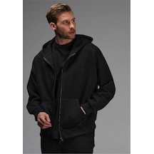 Tarzsokak Siyah Oversize 3 Iplik Kalın Içi Polarlı Fermuarlı 1.kalite Bol Kesim Düz Baskısız Sweatshirt