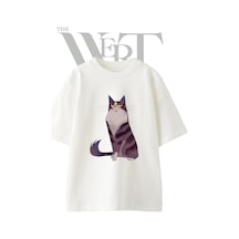 Thewert Kedi Karakter Tasarım Baskılı Ünisex Beyaz Oversize T-shirt