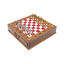 Saklamalı - 545 - Satranç Roma Oymalı Sc38s - 32cm, Kırmızı Tahta - Edntrend - - Sc32k
