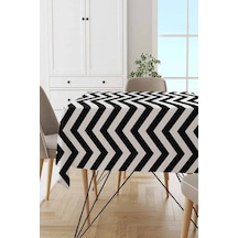 Siyah Zigzag Desenli Dokuma Leke Tutmaz Masa Örtüsü Mso302n11