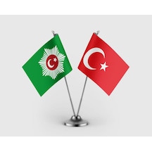 Abdülmecid Efendi Kişisel Hilafet Ve Türk Bayrağı İkili Saten Masa Bayrağı Takımı Diğer