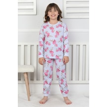 Cute Flamingo Desenli Kız Çocuk Pijama Takımı Mavi