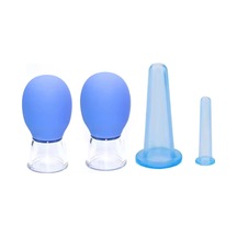 Mini Silikon Vakumlu Mika Yüz Masaj Kupası 4'lü Karışık Set Mavi Renk