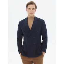 Lacivert Çizgili Modern Fit Örme Ceket Lacivert