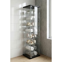 Cam Raflı Kapaklı Düzenleyici Banyo Dolabı Çok Amaçlı Lavabo Malzeme Dolap Havluluk Organizer Siyah 7 Raf