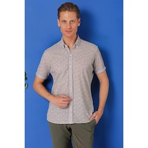 Efor Slim Fit Düğmeli Yaka Desenli Kısa Kol Pamuk Gri Gömlek G 1504 Gri Efor Slim Fit Düğmeli Yaka Desenli Kısa Kol Pamuk Gri Gömlek G 1504 Gri