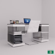 Çalışma Masası Raflı Çift Renk Modern Beyaz - Antrasit