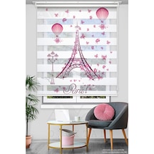 Eiffel Kulesi Ve Pembe Kelebekler Baskılı Zebra Perde - Dijital Baskılı Zebra Stor Perde Çok Renkli