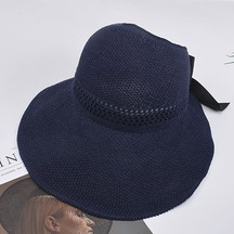 Ww Yay Örgü Boş Şapka Kadın Yaz Güneş Koruyucu Büyük Kenarlı Şapka Güneş Koruyucu Hasır Şapka Açık Güneşlik Şapka - Beyaz - Lacivert