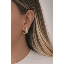 Çelik Gold Taşlı Tasarım Noemie Halka Küpe -kararma Yapmaz- Altın