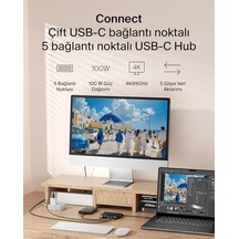 Usb-c Hub, 5 Portlu, 60 Hz De 4k Hdmı Ekran Desteği, 100w Güç İletimi, 5gbps Veri Aktarımı, Macbook, İpad Pro, Chromebook Ve Dahası İçin Usb-c Çoklu Port Adaptörü, Geliştirilmiş Hdmı 2.0, Siyah