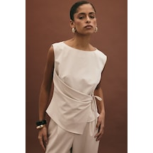 Sateen Lena Bluz - Kahve-136925 kahve