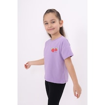 Toontoy Kids Toontoy Kız Çocuk Yakası Çilek Baskılı Tişört Lila
