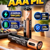 Usb Type-c Şarjlı Aaa Lityum Pil 1.5v 40 Dakikada Hızlı Şarj, Led Göstergeli