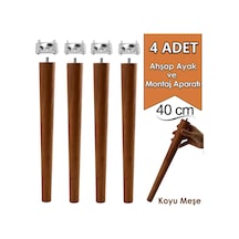 4 Adet Ahşap Ayak 40 Cm Koyu Meşe M8 Civatalı Bağlantı Aparatlı Mobilya Tabure Sehpa Masa Destek Ayağı Koyu Meşe