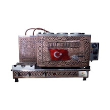 3lü Bakır Çay Ocağı Türkiyem Bayraklı Sadece Elektirikli Semaver