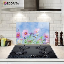Decorita Menekşe Desenli | Cam Ocak Arkası Koruyucu | 40cm x 60cm