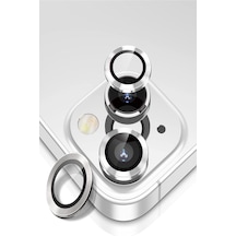 iPhone 14 Plus ile Uyumlu Alüminyum Alaşım Temperli Cam Kamera Lens Koruyucu - Gümüş