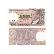 Türkiye 7.emisyon 5000 Lira H Harfi Yerli Kağıt Para Çil Unc Koleksiyon Para