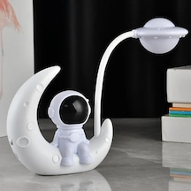 Yaratıcı Ay Astronot Gece Lambası Led Masa Okuma Lambası Şarj Edilebilir Küçük White Beyaz