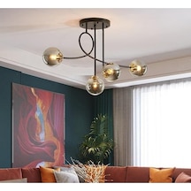 Jade 4 Lü Özel Tasarım Salon - Mutfak - Yatak Odası Modern Füme Glop Camlı Siyah Avize Diğer