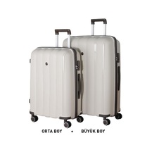Mçs Bavul Büyük Ve Orta 2li Set Kırılmaz Silikon Valiz V305 Kemik/acı Kahve Bej