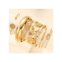 Viloa Çoklu Gold Altın Renkli Retro Geometrik Düğüm Tasarım Bileklik Seti 7 Adet Bileklik Sarı