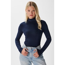 Ritnice Kadın Feel Lux Touch Dik Yaka Lacivert Uzun Kol Soft Bluz Lacivert