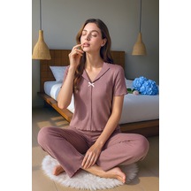 Bella Notte Gül Kurusu Pamuklu V Yaka Kısa Kollu Pijama Takımı Pembe