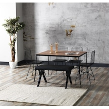 Avvio 80x120 Home Asel Akçaağaç Görünümlü Metal Ayaklı Mutfak Masası Ve Bench Takımı Ceviz